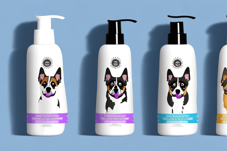 Various types of dog shampoo bottles lined up