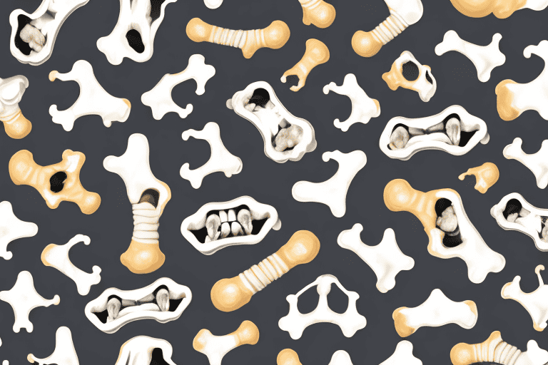 A variety of raw knuckle bones arranged on a pet store shelf