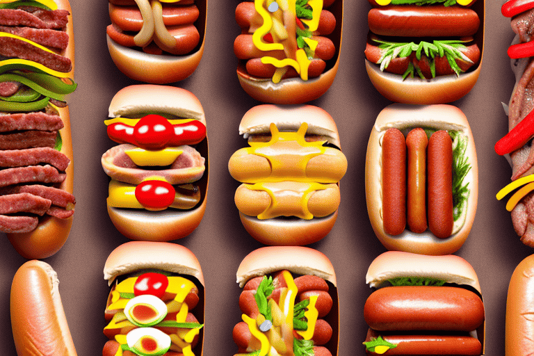 Various types of hot dog meats such as beef