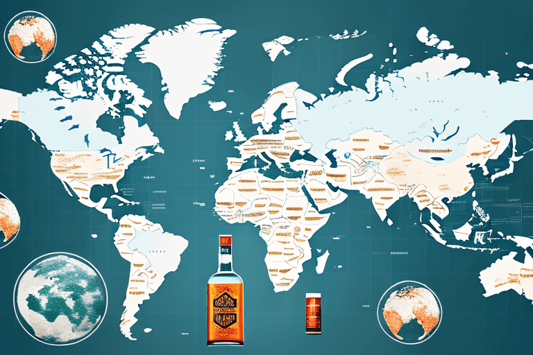 A bottle of mad dog 2020 placed on a world map