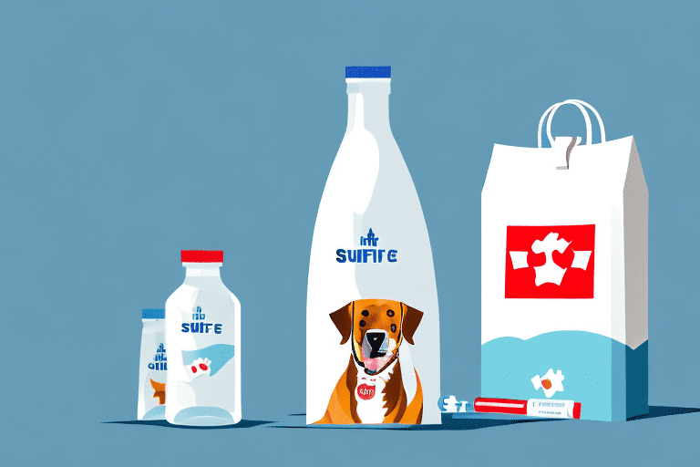 A dog next to a bottle of sucralfate