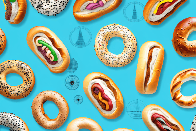 A variety of bagel dogs displayed on a map