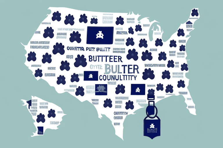 A map highlighting butler county in ohio with a paw print symbol