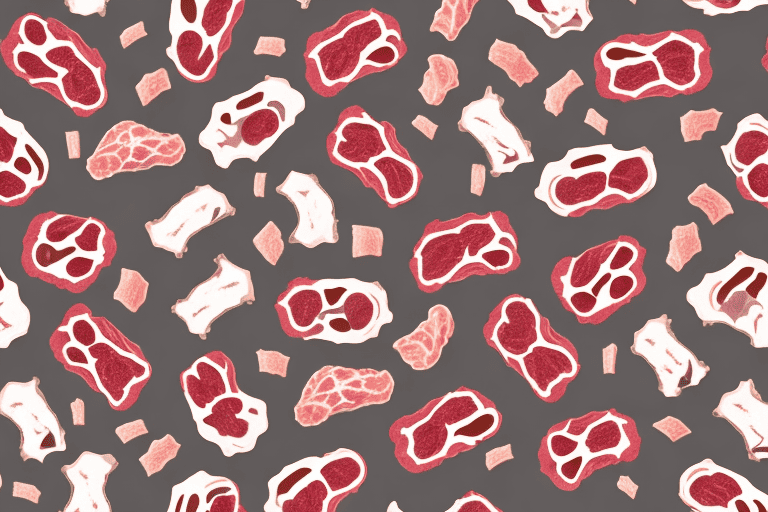 A variety of raw meaty bones arranged in a pet store setting