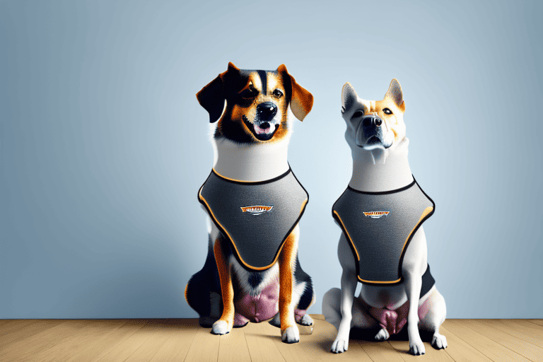 A calm dog wearing a thundershirt