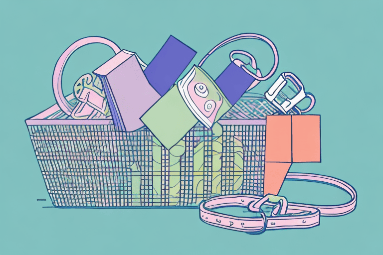 A shopping basket containing a box of sileo with a dog leash and collar