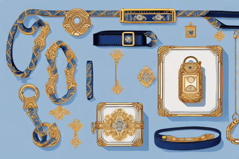 A luxurious dog collar and leash set next to a large