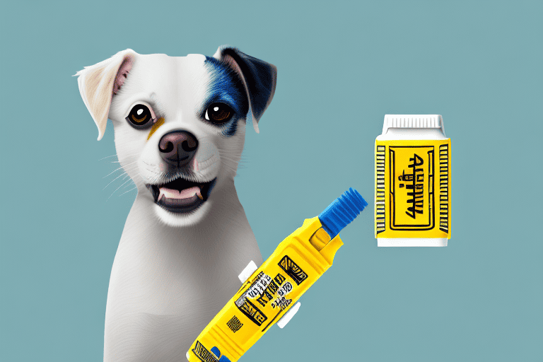 A dog sitting next to an epipen