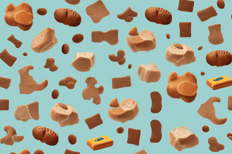 A variety of ol' roy dog treats scattered across a stylized map