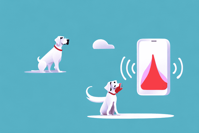 A dog barking at a floating phone with sound waves coming out of it