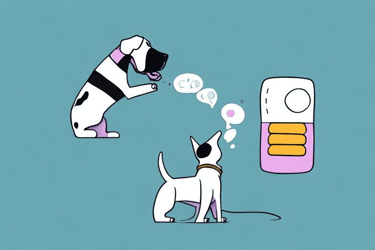 A playful dog barking at a toy telephone