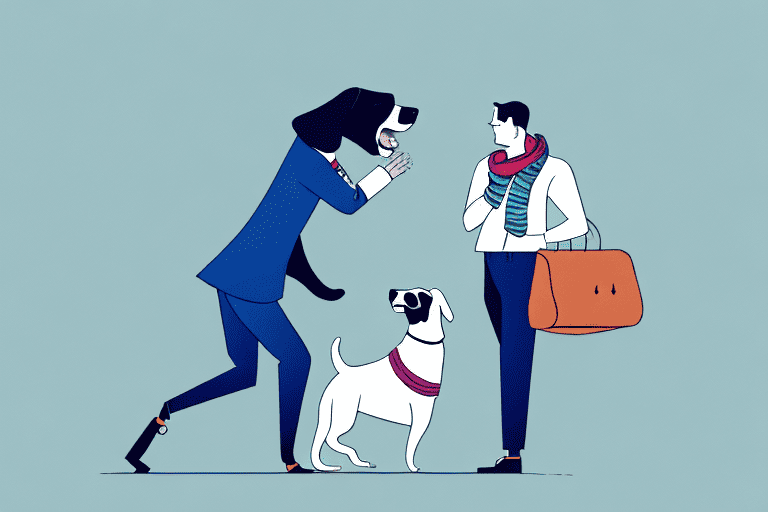 A dog showing affection towards a man's shoe and ignoring a woman's scarf