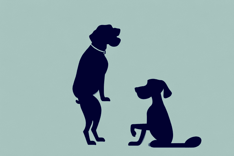 A dog sitting behind a silhouette of a person