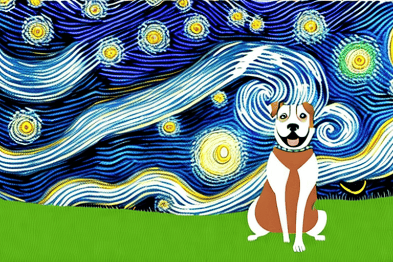 A dog happily sitting on a moonlit lawn