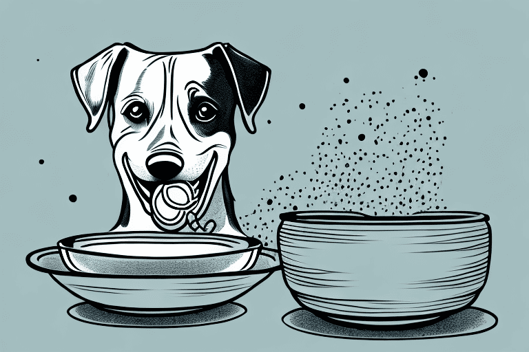 A curious dog eating from its bowl