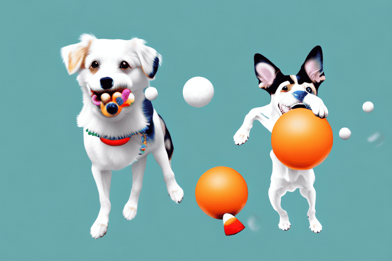 A playful dog carrying a variety of objects like a ball