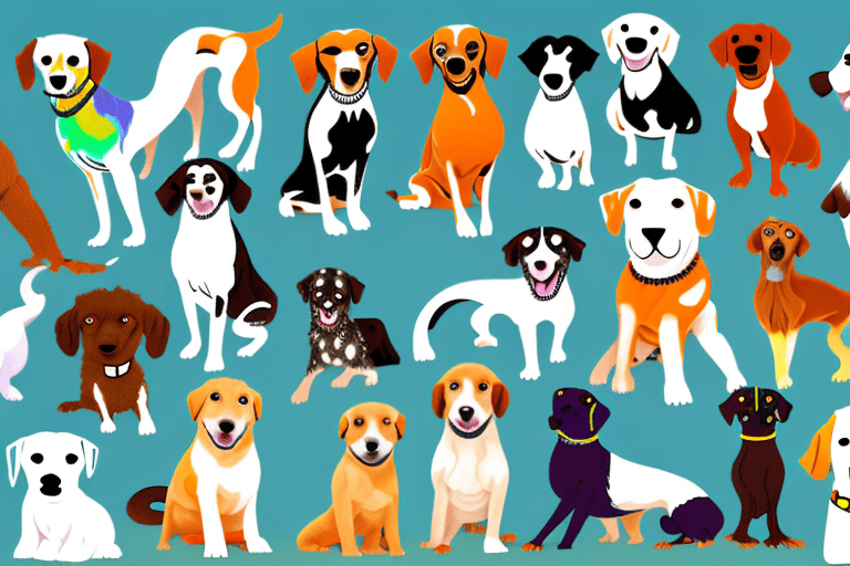 Several different mixed breed dogs