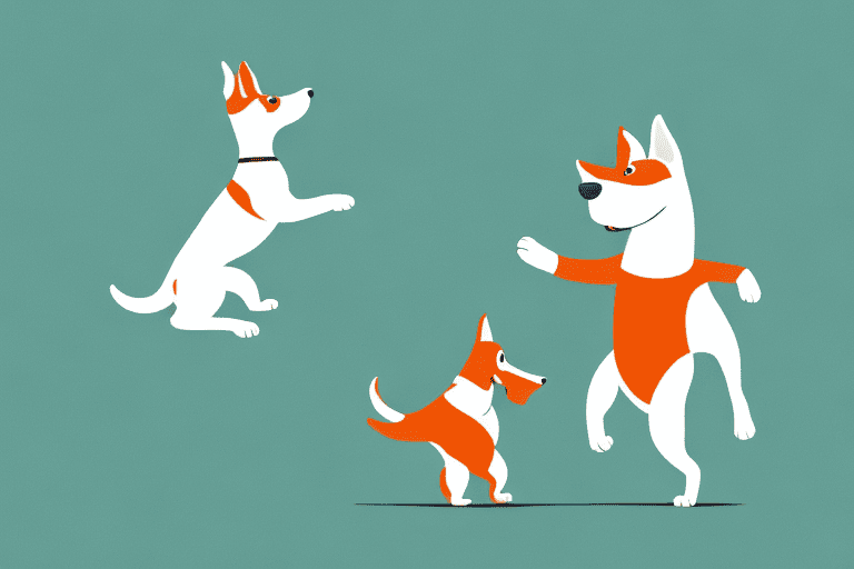 A playful dog in mid-kick