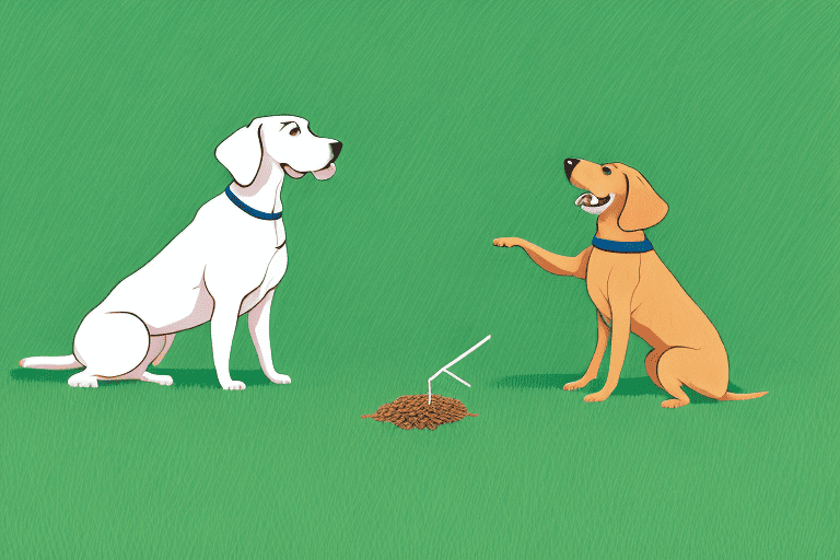 A curious dog sniffing a pile of dried worms on a patch of grass