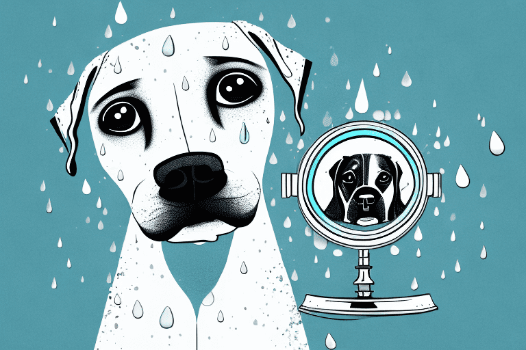 A distressed dog staring into a mirror