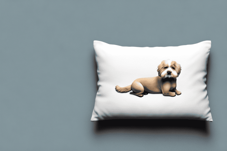 A dog comfortably curled up on a pillow at the top end of an empty bed