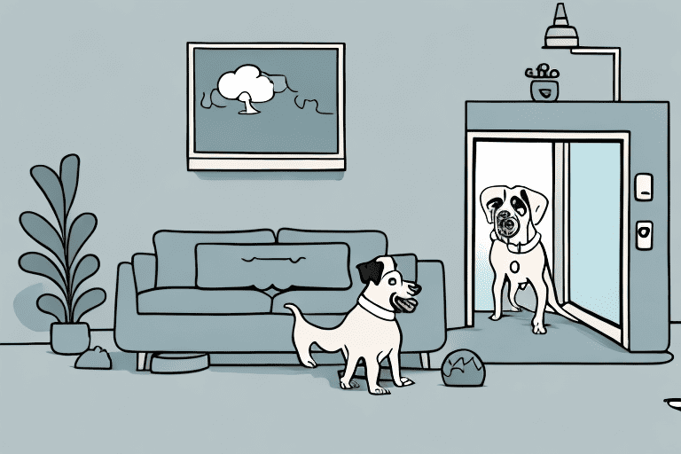 A curious dog in a living room