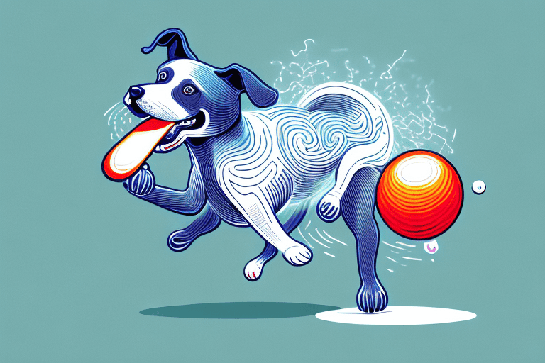 A playful dog energetically weaving through a pair of legs