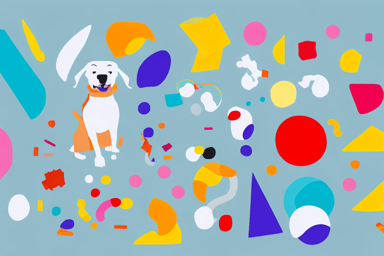 A playful dog leaving a variety of colorful toys scattered around a neatly furnished room