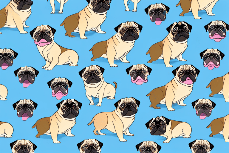 Several distinct types of pug dogs