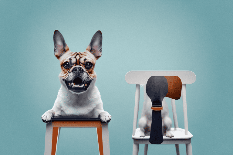 A dog sitting attentively in front of an empty chair