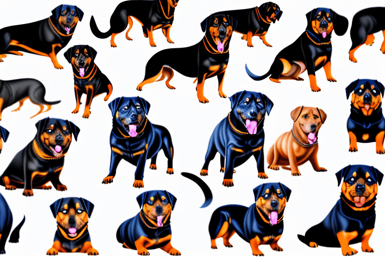 Several distinct types of rottweiler dogs