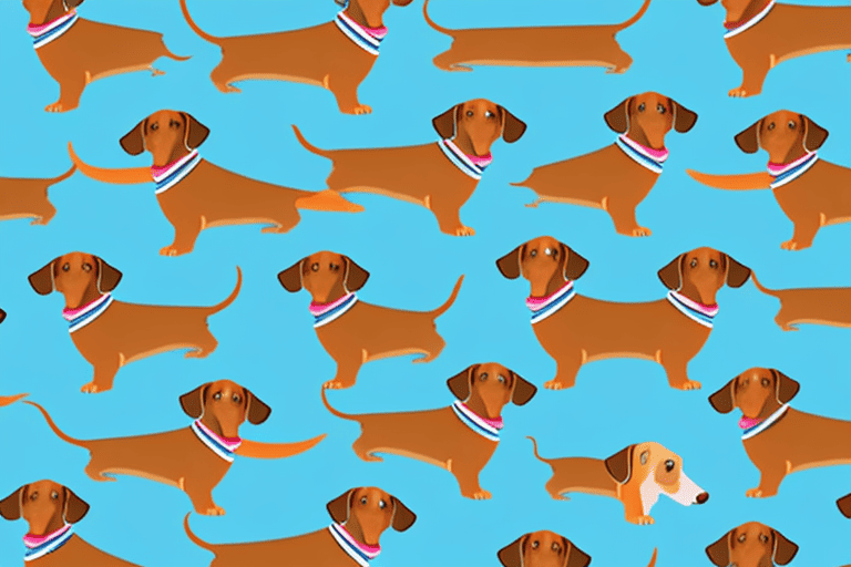 Various types of sausage dogs (dachshunds) in different colors and sizes