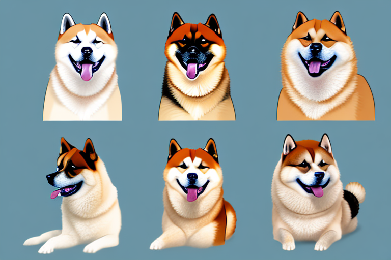 Several distinct akita dog breeds side by side