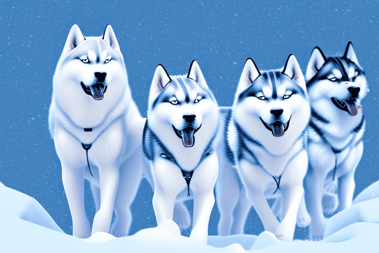 Several distinct breeds of snow dogs