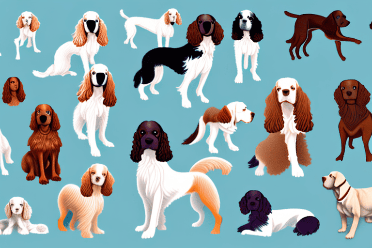 Several distinct types of spaniel dogs