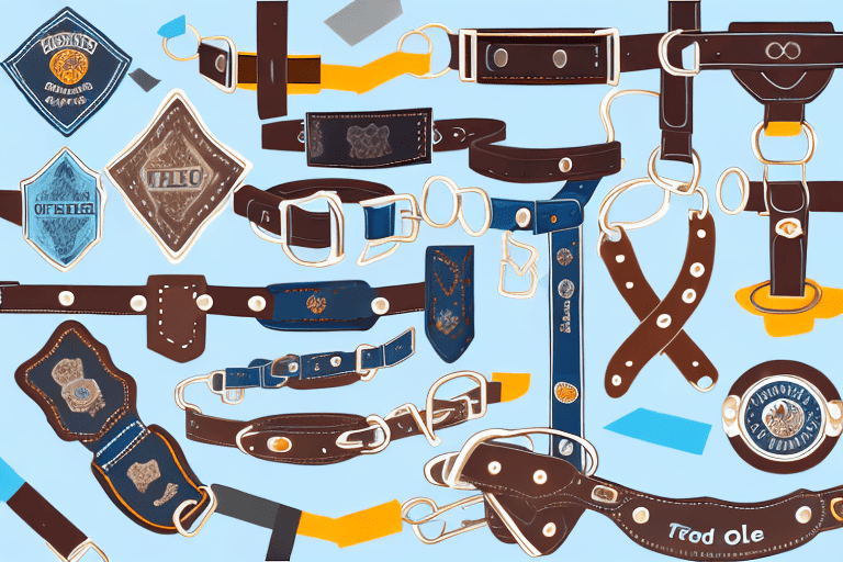 Several different types of dog training collars neatly displayed