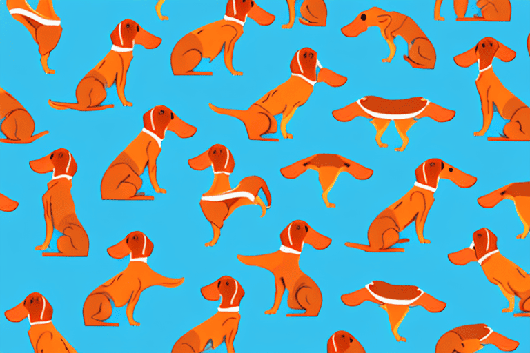 Several different types of weiner dogs in various poses