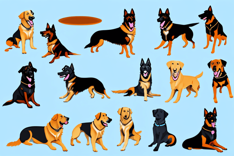 Various types of work dogs such as a police german shepherd