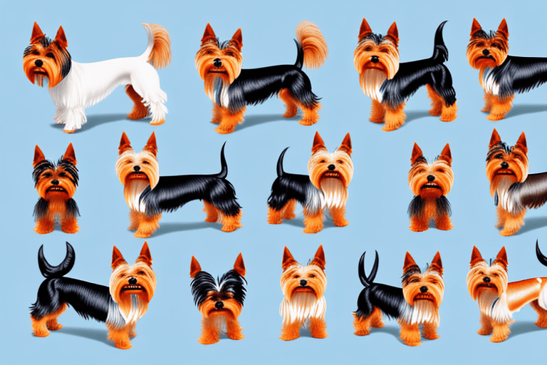 Several distinct types of yorkshire terrier dogs showcasing their unique characteristics and features