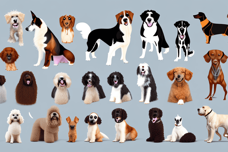 Various breeds of dogs showcasing a range of different coat types