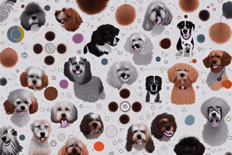 Several different breeds of dogs showcasing a variety of fur colors and patterns