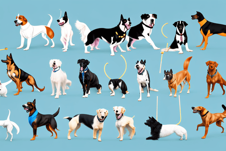 Various breeds of dogs in dynamic poses