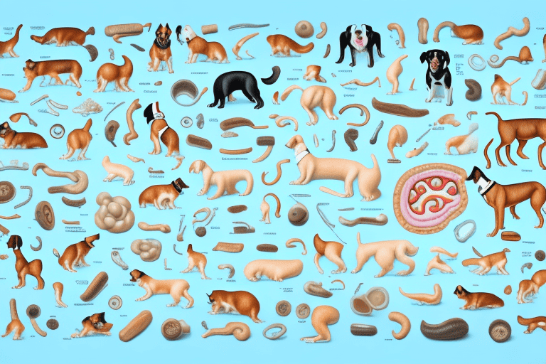 Various types of dogs next to diagrams of their respective digestive systems