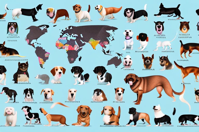 A diverse array of dog breeds from around the world