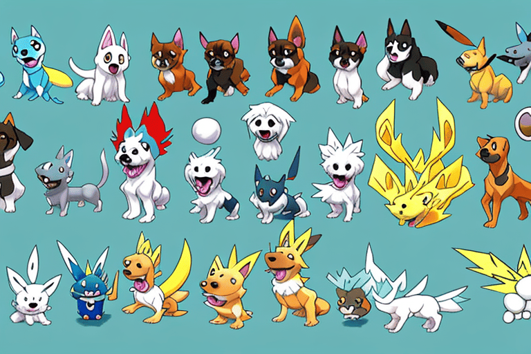 Various dog pokémon from different types like fire